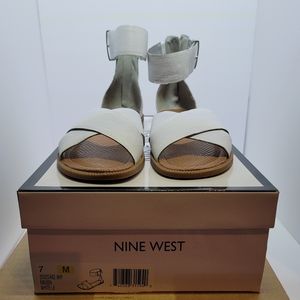 Nine West Ankled Strapped Heeled Sandals White Sz 7